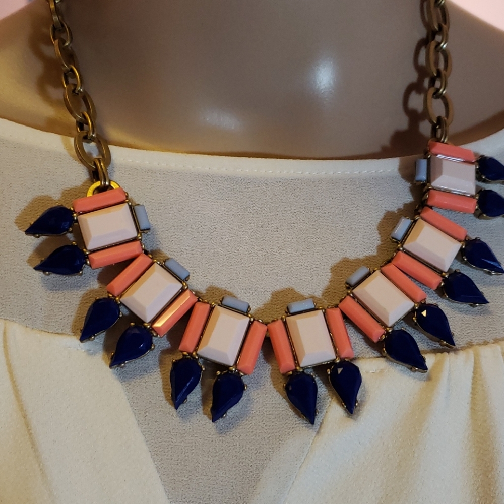 18" White,blue,coral ,sky Art Deco Jcrew Necklace